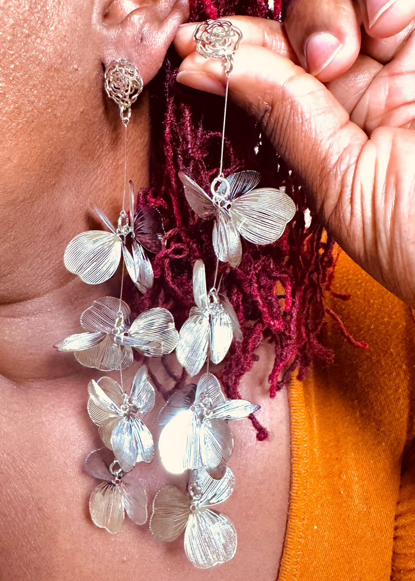 ELEGANT LONG DROP FLOWERS EARRING