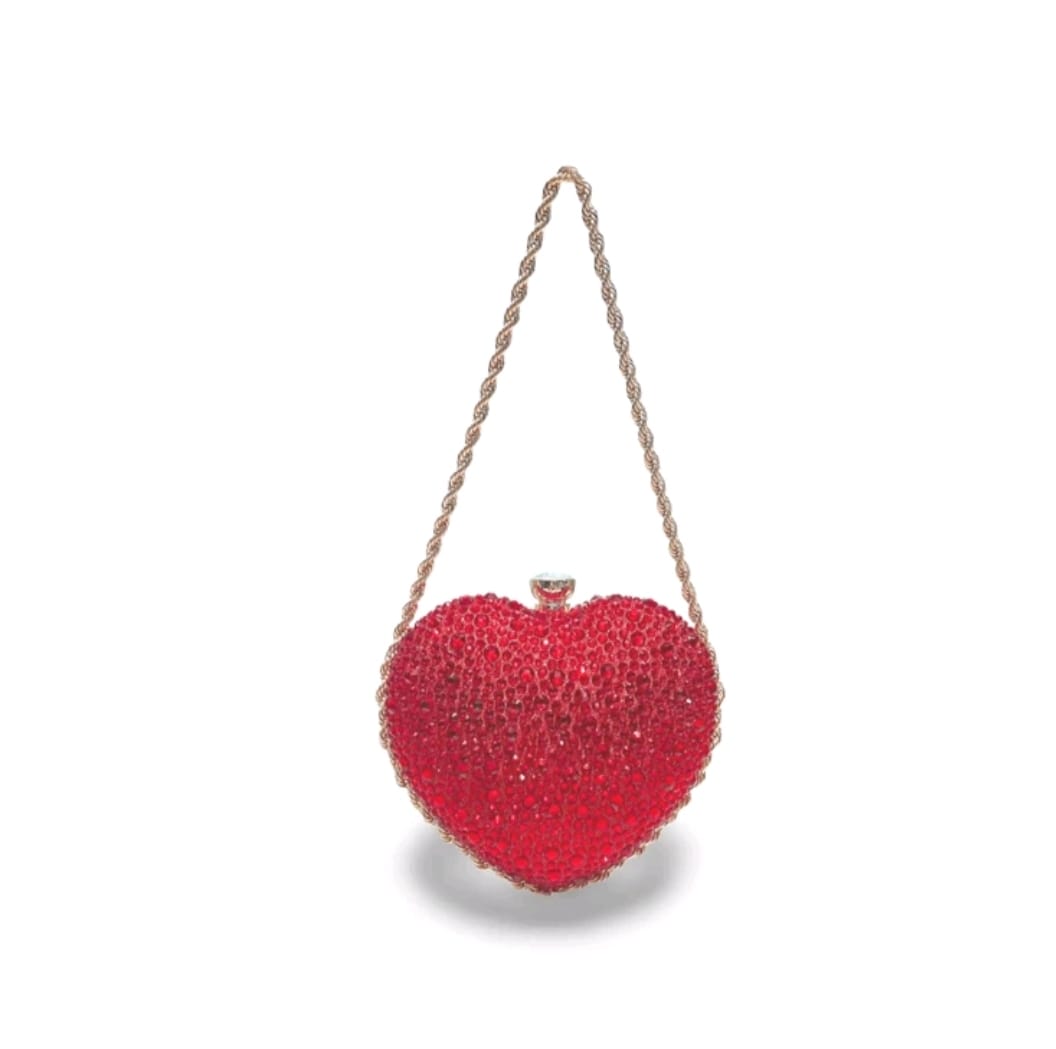 RHINESTONE HEART CLUTCH BAG