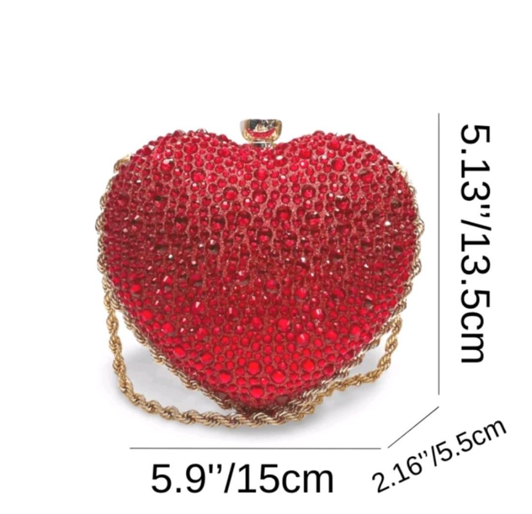 RHINESTONE HEART CLUTCH BAG