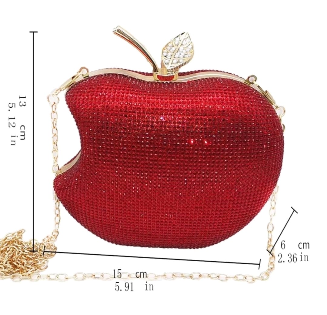 RHINESTONE APPLE CLUTCH BAG