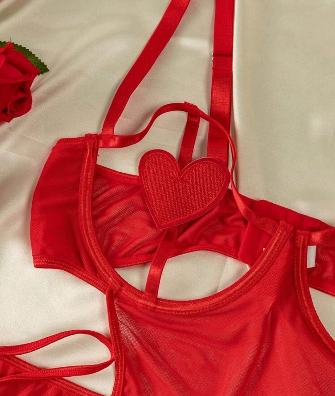 2PCS RED HEART G-STRING LINGERIE SET