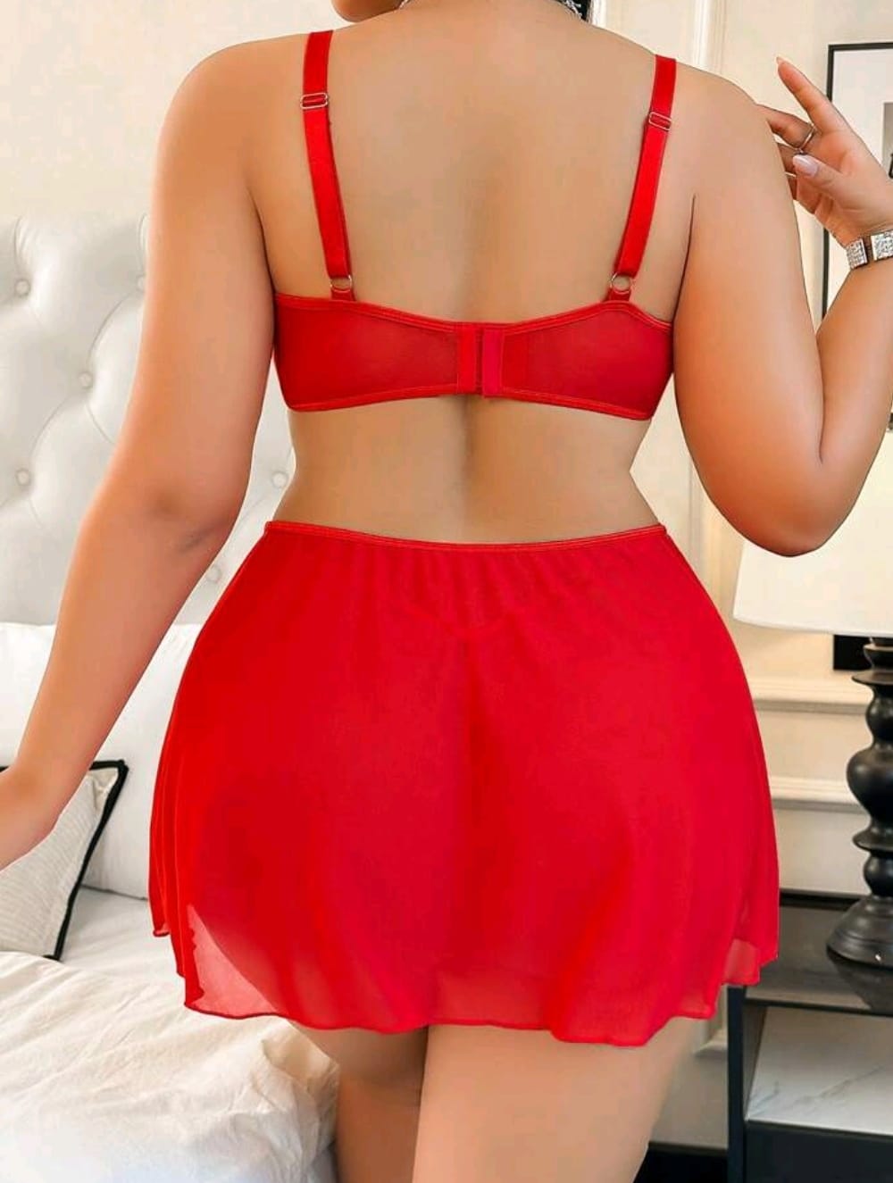 2PCS RED HEART G-STRING LINGERIE SET