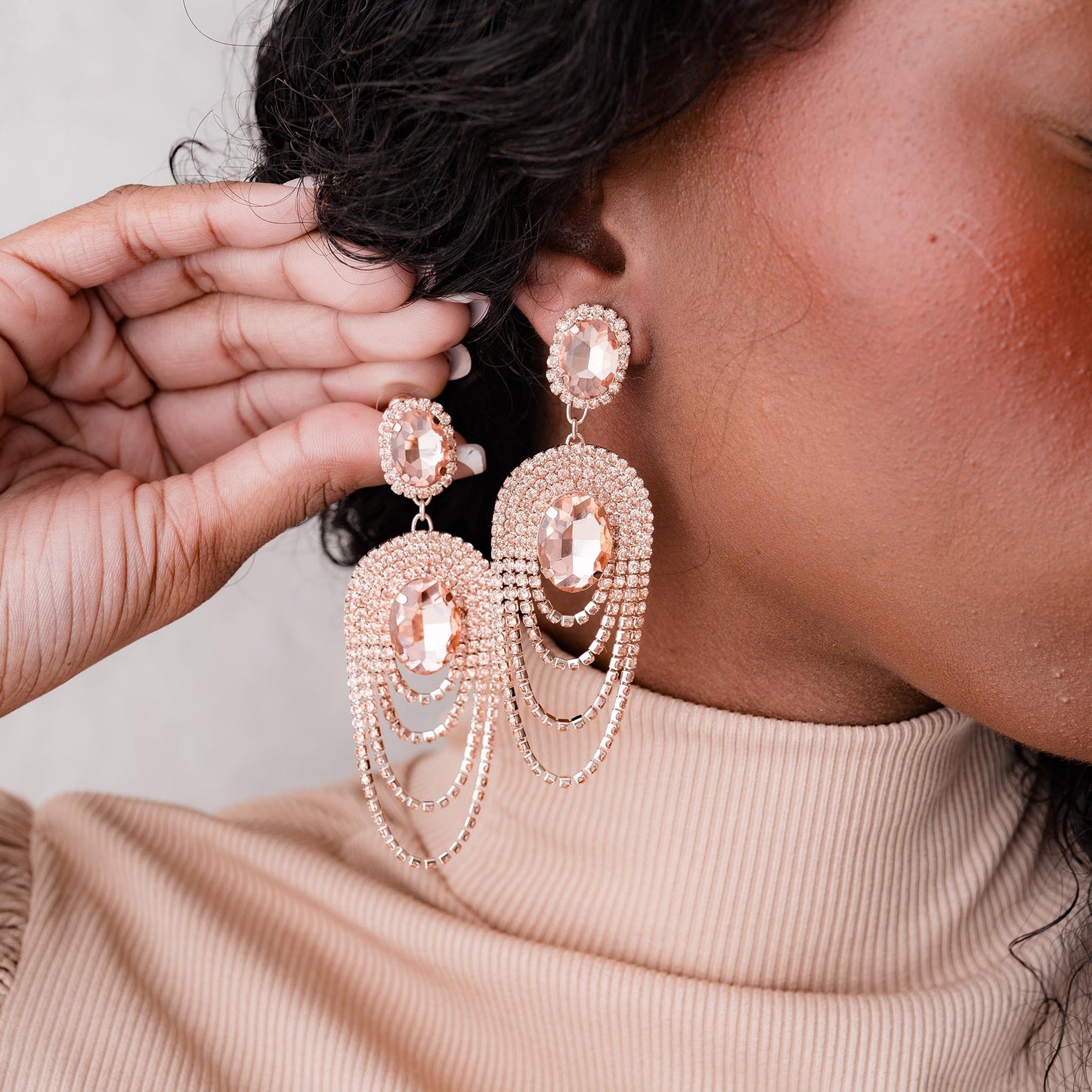 DOUBLE RHINESTONE DROP EARRING SWP LOOK 023