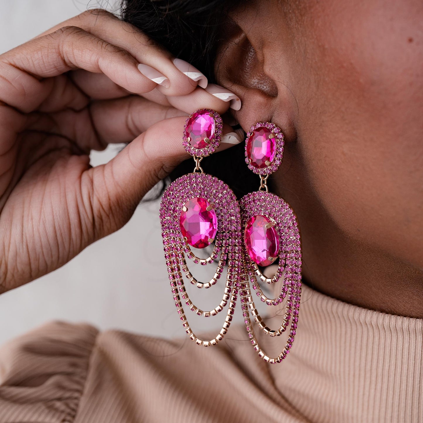 DOUBLE RHINESTONE DROP EARRING SWP LOOK 023