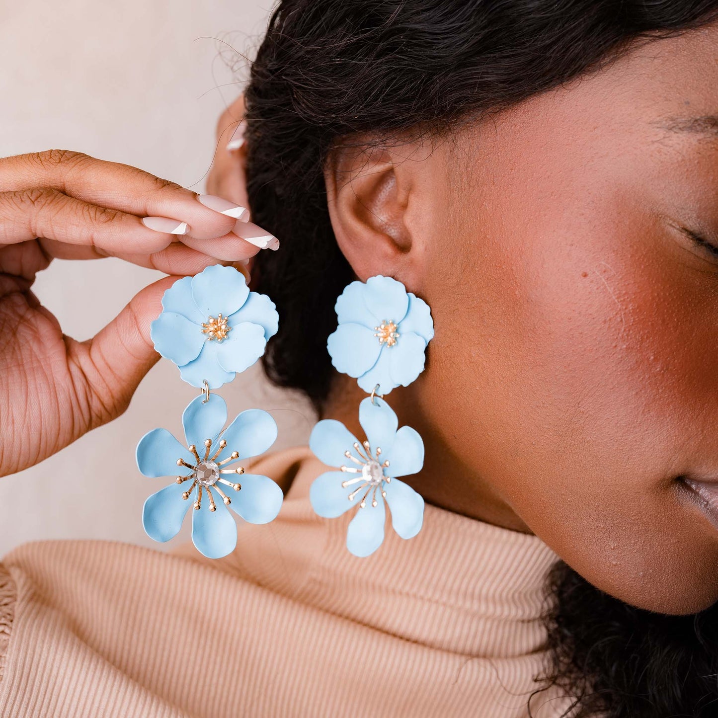 LAYERED FLORAL PETAL DROP EARRING SWP LOOK 020