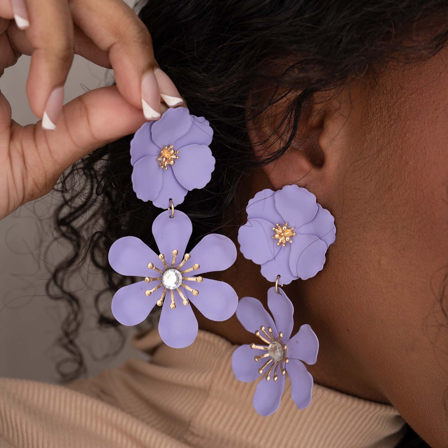 LAYERED FLORAL PETAL DROP EARRING SWP LOOK 020