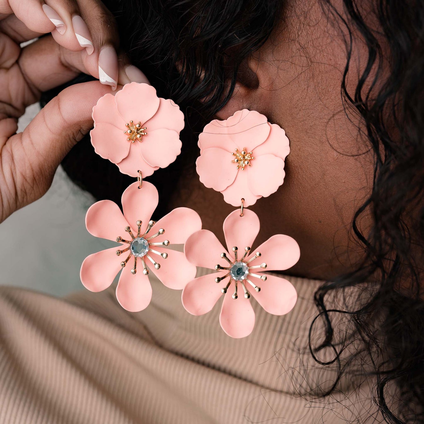 LAYERED FLORAL PETAL DROP EARRING SWP LOOK 020