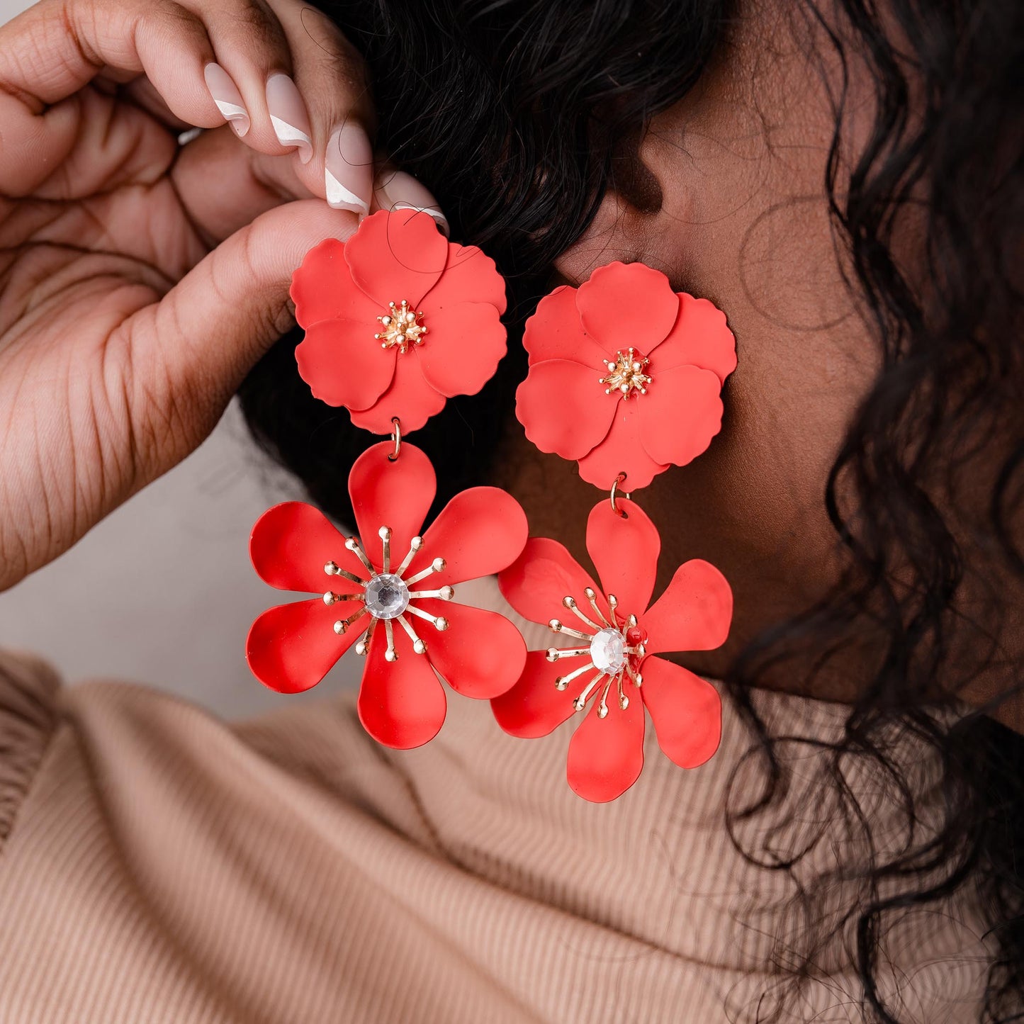 LAYERED FLORAL PETAL DROP EARRING SWP LOOK 020