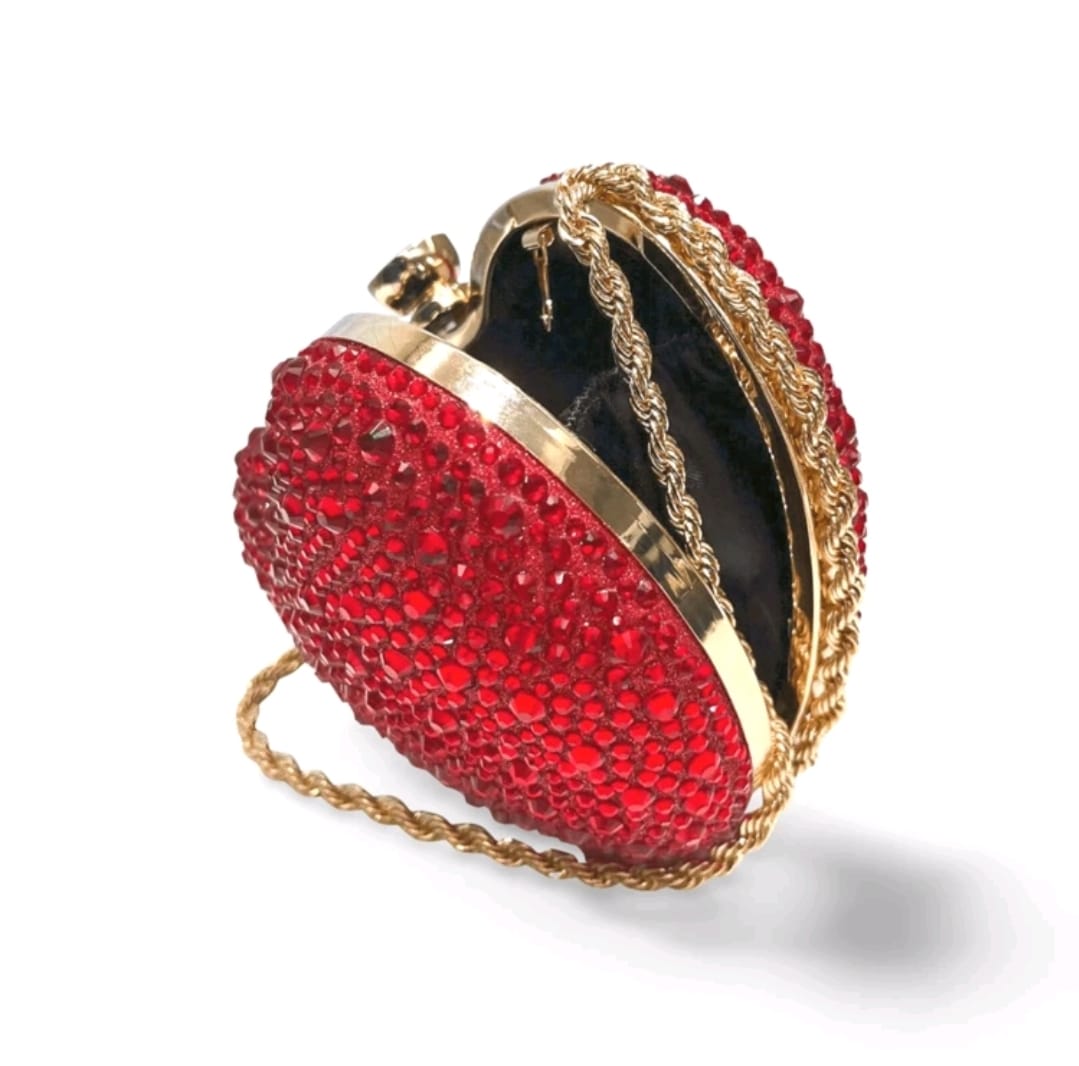 RHINESTONE HEART CLUTCH BAG
