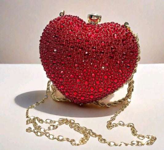 RHINESTONE HEART CLUTCH BAG