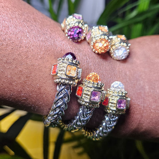 BRAIDED STAINLESS STEEL MULTI-COLORED BEADS BRACELET