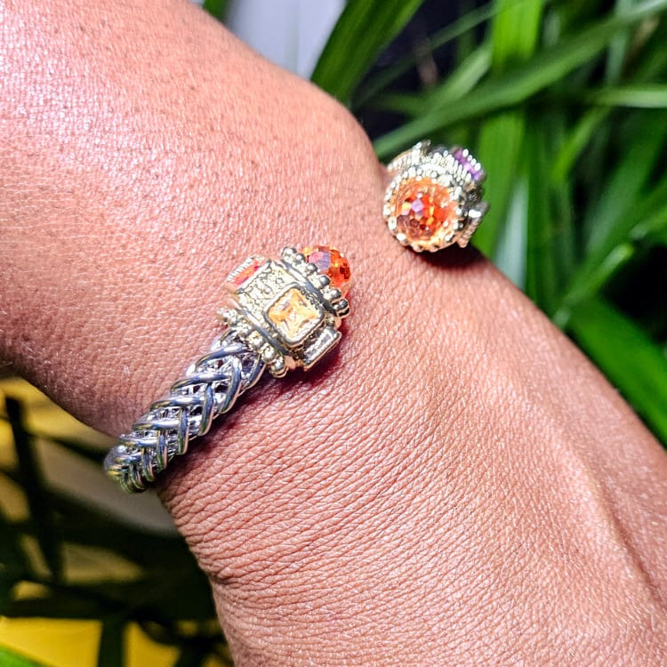 BRAIDED STAINLESS STEEL MULTI-COLORED BEADS BRACELET