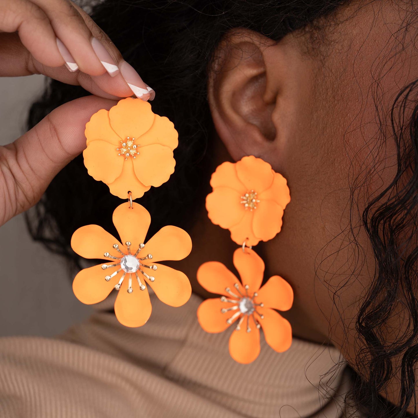 LAYERED FLORAL PETAL DROP EARRING SWP LOOK 020