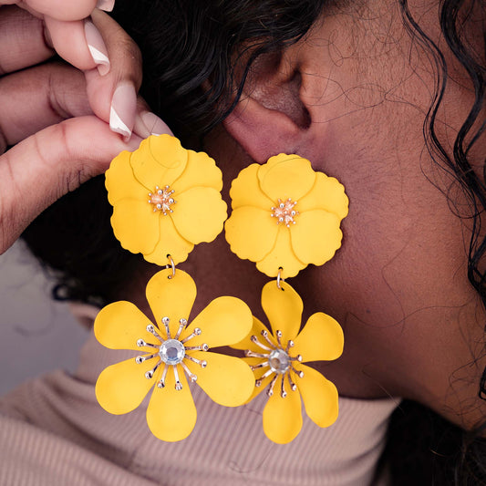 LAYERED FLORAL PETAL DROP EARRING SWP LOOK 020