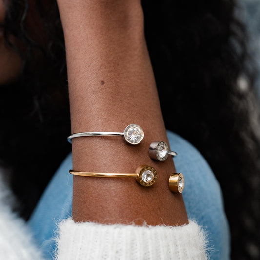 STAINLESS STEEL ROMAN NUMERAL RHINESTONE BRACELET